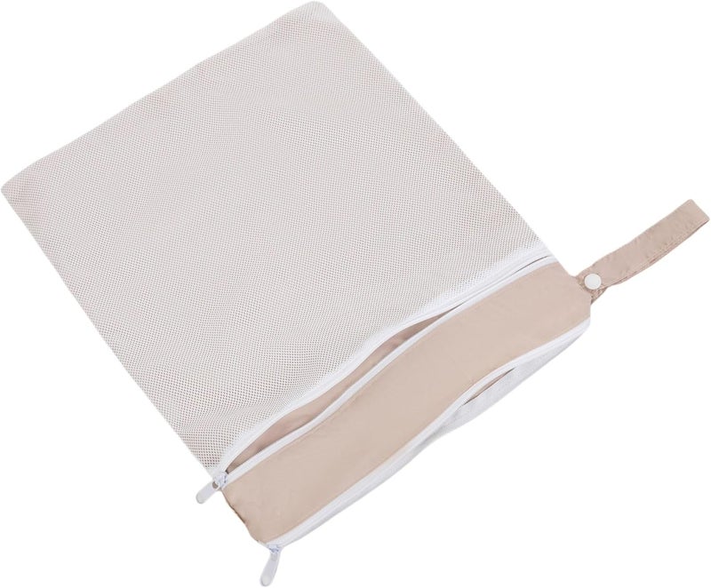 Ali+Oli Water Resistant Dual-Compartment Wet-Dry Bag for Travel, Hook to Stroller, Daycare, Diapers, Diaper Bag, Clutch Bag,15x12 inches (Taupe) - Image 4